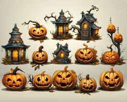 halloween pumpkin 3d object background illustration orange celebration holiday generative Ai. photo