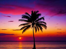 Tropical palm tree Sea Sunset Sky View Background photo