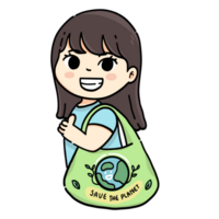 menina levar ecológico bolsa, eco amigáveis planeta png