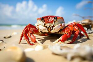 Crab on the beach. Generative Ai photo