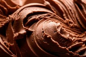 Chocolate ice cream close up, texture, background.  AI Generated photo