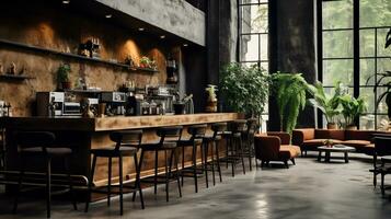 Rustic Coffee Shop Interior Design for Coffee Lovers, Generative Ai photo