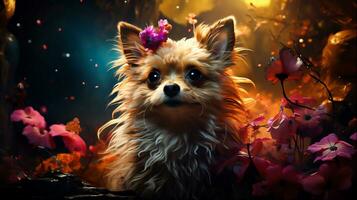 Fantasy magic dog in a fairy, Generative Ai photo