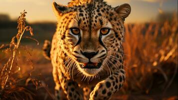 leopardo corriendo en africano salvaje animal fotografía, generativo ai foto