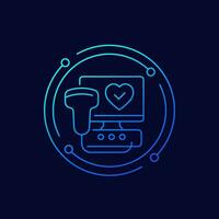 cardiac ultrasound scanner, echocardiogram icon, linear design vector