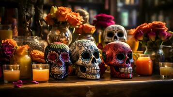 Time Honored Day of the Dead Festivities, Generative Ai photo