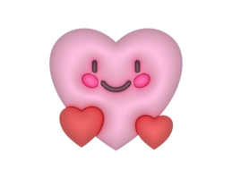 3d romantico rosa carino cuore emoji e rosso cuori png