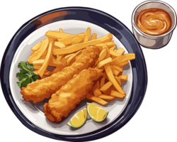 Aromen von das Ozean Hervorheben das lecker Fisch und Chips ai generativ png