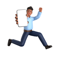 3d homme d'affaire exécutif pose et permanent avec mobile téléphone isolé sur transparent arrière-plan, 3d le rendu png