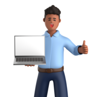 3d businessman executive pose and standing with laptop isolated on transparent background, 3d rendering png