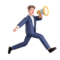 3d businessman executive pose and standing with megaphone isolated on transparent background, 3d rendering png