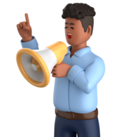 3d homem de negocios executivo pose e em pé com megafone isolado em transparente fundo, 3d Renderização png