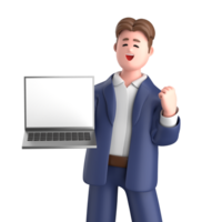 3d businessman executive pose and standing with laptop isolated on transparent background, 3d rendering png