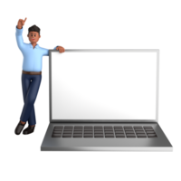 3d businessman executive pose and standing with laptop isolated on transparent background, 3d rendering png