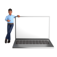 3d businessman executive pose and standing with laptop isolated on transparent background, 3d rendering png