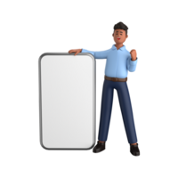 3d businessman executive pose and standing with mobile phone isolated on transparent background, 3d rendering png