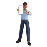 3d homem de negocios executivo pose e em pé com Móvel telefone isolado em transparente fundo, 3d Renderização png