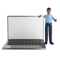 3d Geschäftsmann Exekutive Pose und Stehen mit Laptop isoliert auf transparent Hintergrund, 3d Rendern png