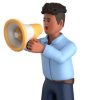 3d homem de negocios executivo pose e em pé com megafone isolado em transparente fundo, 3d Renderização png