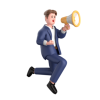 3d homem de negocios executivo pose e em pé com megafone isolado em transparente fundo, 3d Renderização png