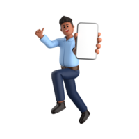 3d businessman executive pose and standing with mobile phone isolated on transparent background, 3d rendering png