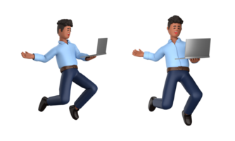 3d homem de negocios executivo pose e em pé com computador portátil isolado em transparente fundo, 3d Renderização png