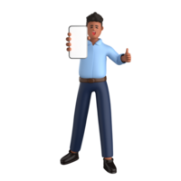 3d homem de negocios executivo pose e em pé com Móvel telefone isolado em transparente fundo, 3d Renderização png