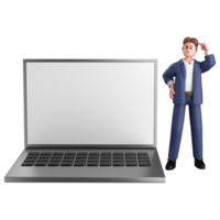 3d businessman executive pose and standing with laptop isolated on transparent background, 3d rendering png