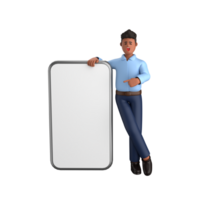 3d businessman executive pose and standing with mobile phone isolated on transparent background, 3d rendering png
