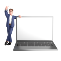 3d businessman executive pose and standing with laptop isolated on transparent background, 3d rendering png