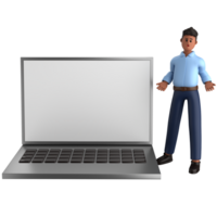 3d businessman executive pose and standing with laptop isolated on transparent background, 3d rendering png