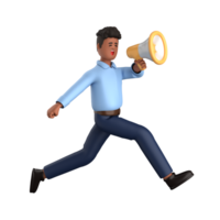 3d homem de negocios executivo pose e em pé com megafone isolado em transparente fundo, 3d Renderização png