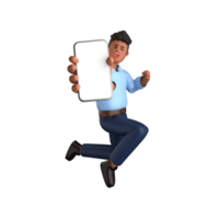 3d homem de negocios executivo pose e em pé com Móvel telefone isolado em transparente fundo, 3d Renderização png