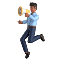 3d businessman executive pose and standing with megaphone isolated on transparent background, 3d rendering png