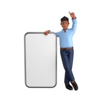 3d businessman executive pose and standing with mobile phone isolated on transparent background, 3d rendering png