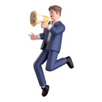 3d businessman executive pose and standing with megaphone isolated on transparent background, 3d rendering png