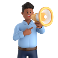 3d homem de negocios executivo pose e em pé com megafone isolado em transparente fundo, 3d Renderização png