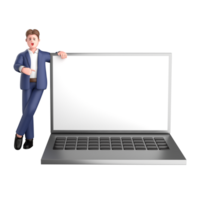 3d businessman executive pose and standing with laptop isolated on transparent background, 3d rendering png