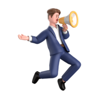 3d businessman executive pose and standing with megaphone isolated on transparent background, 3d rendering png