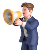 3d businessman executive pose and standing with megaphone isolated on transparent background, 3d rendering png