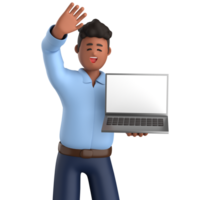 3d businessman executive pose and standing with laptop isolated on transparent background, 3d rendering png