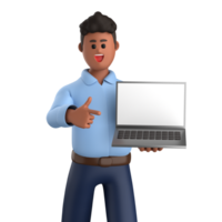 3d businessman executive pose and standing with laptop isolated on transparent background, 3d rendering png