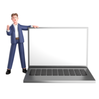 3d businessman executive pose and standing with laptop isolated on transparent background, 3d rendering png