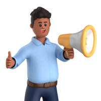 3d businessman executive pose and standing with megaphone isolated on transparent background, 3d rendering png