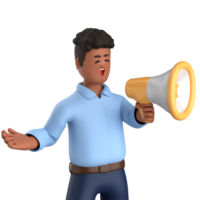 3d homem de negocios executivo pose e em pé com megafone isolado em transparente fundo, 3d Renderização png