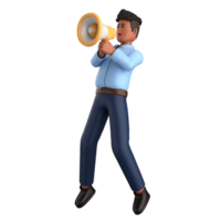 3d homem de negocios executivo pose e em pé com megafone isolado em transparente fundo, 3d Renderização png