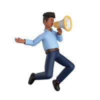 3d businessman executive pose and standing with megaphone isolated on transparent background, 3d rendering png
