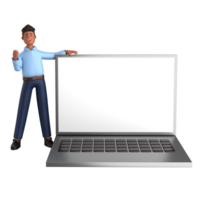 3d businessman executive pose and standing with laptop isolated on transparent background, 3d rendering png