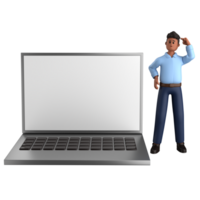 3d homem de negocios executivo pose e em pé com computador portátil isolado em transparente fundo, 3d Renderização png