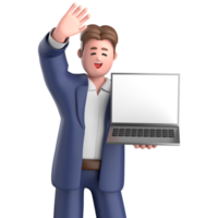 3d businessman executive pose and standing with laptop isolated on transparent background, 3d rendering png